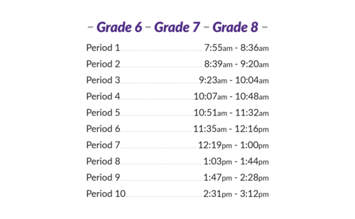 Grades 6, 7 and 8 Bell Schedule