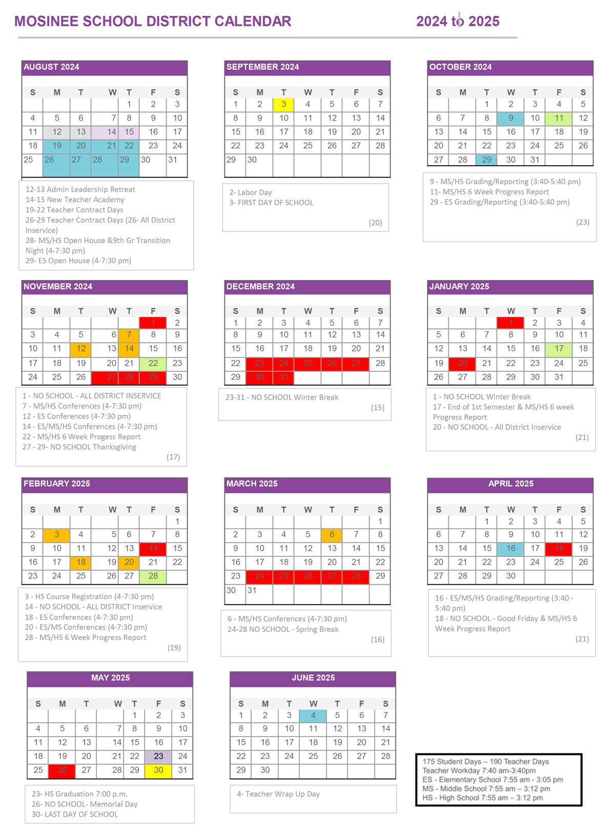 2024-25 School Calendar